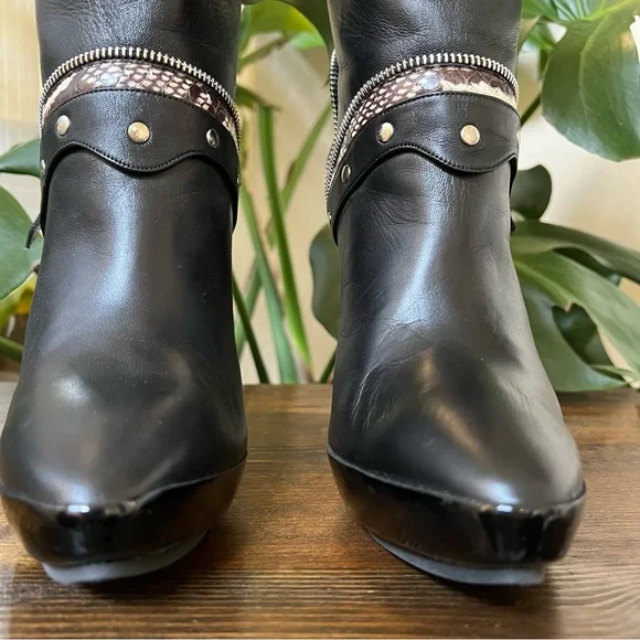 Tabitha Simmons “Heidi” Black Snakeskin Nappa Leather Stiletto Boots EU38 $1,695
